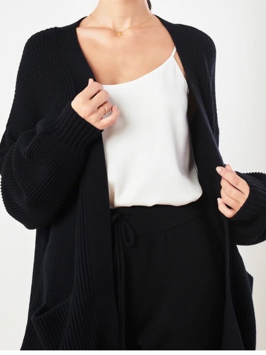 Quince Sweaters - Quince Black Chunky Knit Oversize Open Cardigan Size Medium